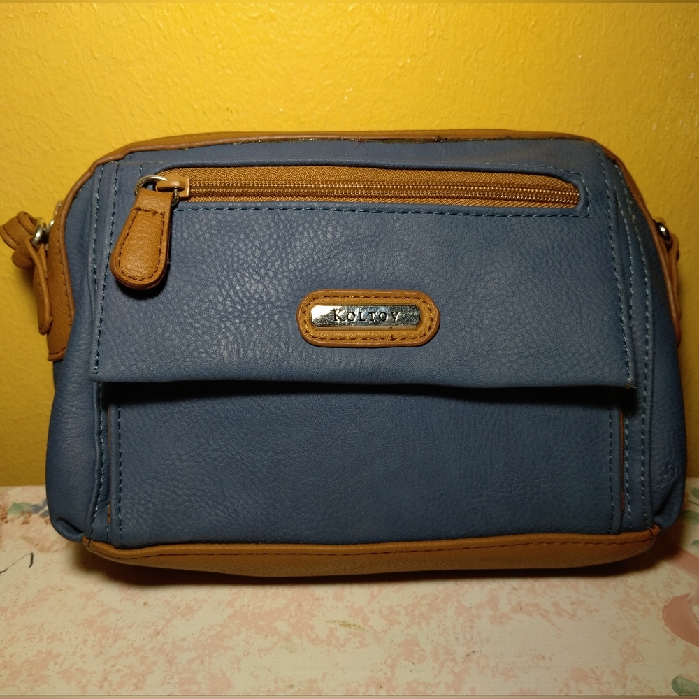 Koltov Blue and Brown Leather Purse